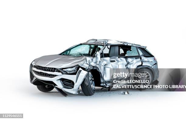 illustrazioni stock, clip art, cartoni animati e icone di tendenza di car accident damage, illustration - schiacciato
