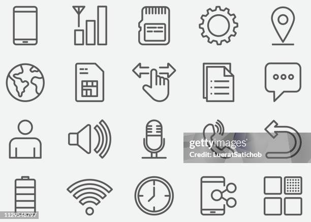 mobile phone setting line icons - sim card stock illustrations