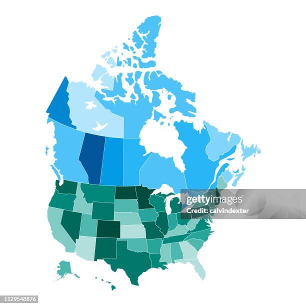 ilustrações, clipart, desenhos animados e ícones de mapa de estados unidos e canadá - canadá