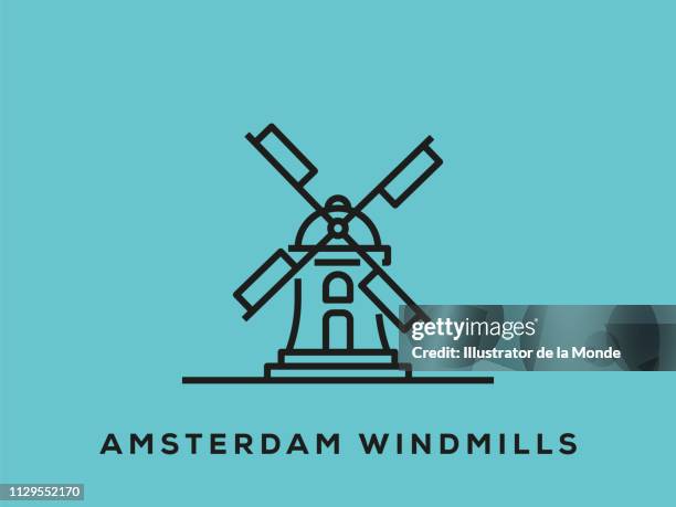 stockillustraties, clipart, cartoons en iconen met amsterdam windmolens - grachtenpand