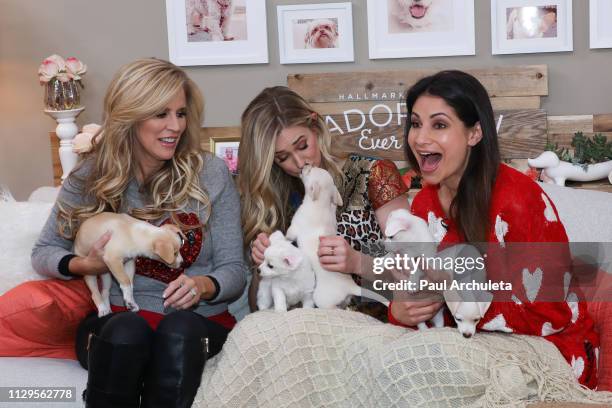 Paige Hemmis, Brittany Bristow and Larissa Wohl on the set of Hallmark's "Home & Family" at Universal Studios Hollywood on February 13, 2019 in...