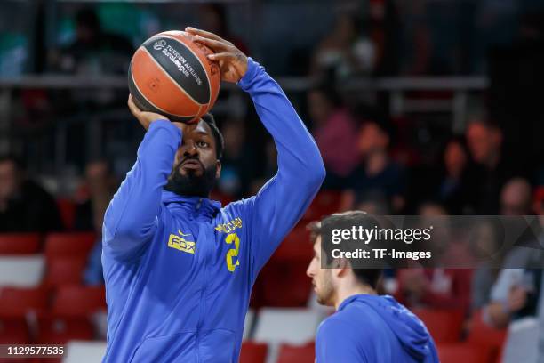 Jeremy Pargo of Maccabi Fox Tel Aviv controls the ball prior to the Turkish Airlines EuroLeague match between FC Bayern Munich and Maccabi Fox Tel...