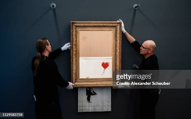 Banksy's "Love In The Bin" is on view to the public at Museum Frieder Burda on February 04, 2019 in Baden-Baden, Germany. Originally titled "Girl...