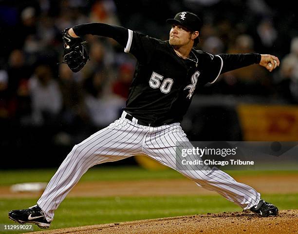 Chicago White Sox starting pitcher John Danks pitches against the Detroit Tigers at U. S. Cellular Field in Chicago, Illinois, on Wednesday April 25,...