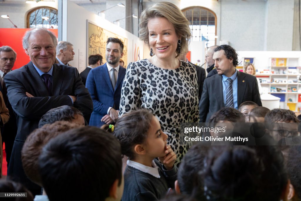 Queen Mathilde Of Belgium Visits The 50th Edition Of Brussels' Book Fair