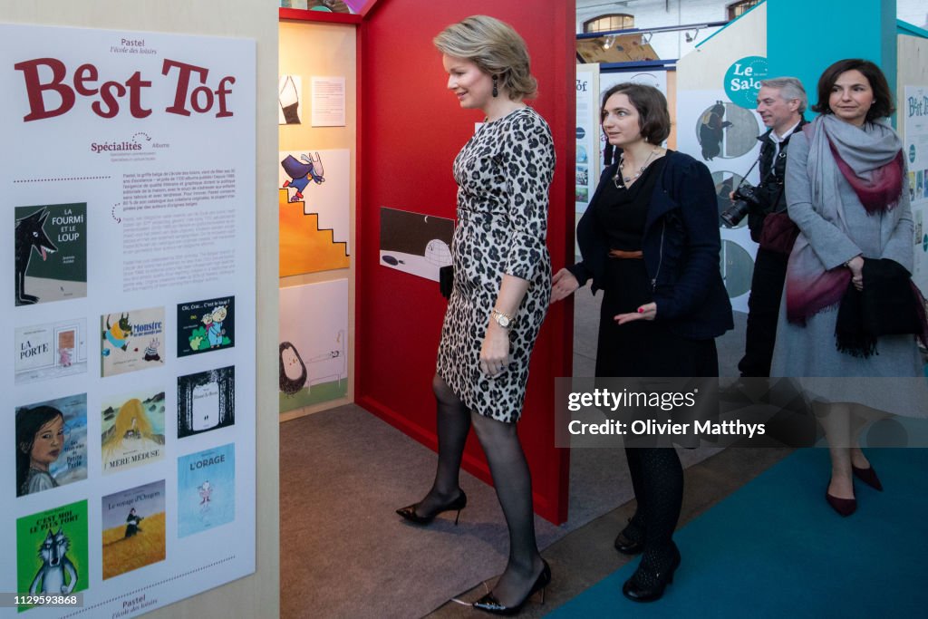Queen Mathilde Of Belgium Visits The 50th Edition Of Brussels' Book Fair