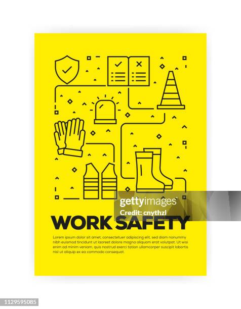 illustrations, cliparts, dessins animés et icônes de travail sécurité concept ligne style couverture design annual rapport, flyer, brochure. - protective workwear