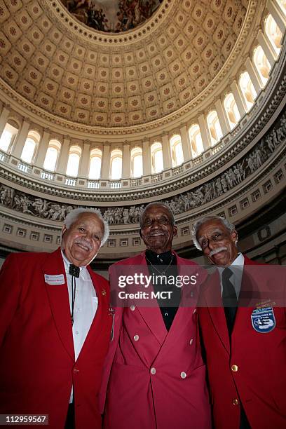 Leo Gray, Eldridge Williams and Richared Rutledge attend the Tuskeegee Airmen Congressional Gold Medal ceremony in the U.S. Capitol Rotunda in...