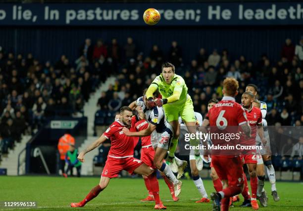 Costel Pantilimon of Nottingham Forest punches the ball during the Sky Bet Championship game between West Bromwich Albion and Nottingham Forest at...