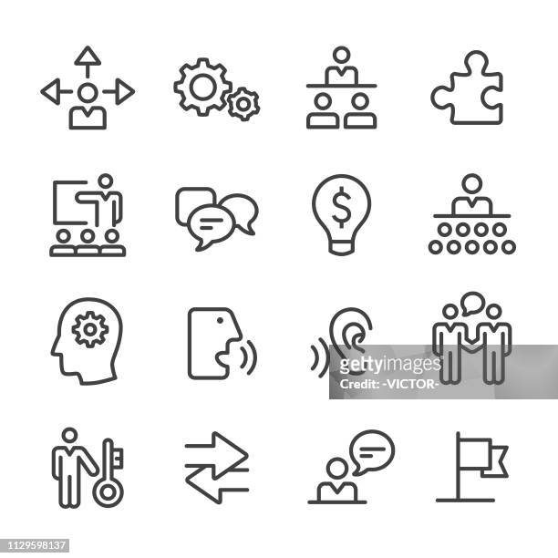 business consulting icon set - line series - listening skills stock illustrations