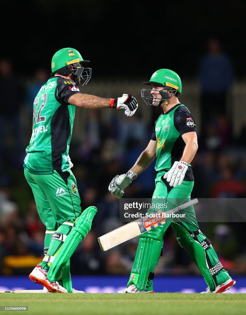 Glenn Maxwell and Seb Gotch of the Stars embrace after hitting the ...