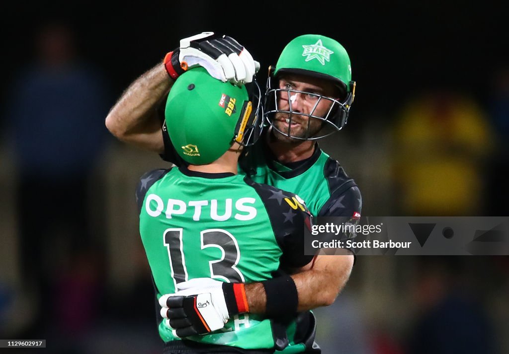 Glenn Maxwell and Seb Gotch of the Stars embrace after hitting the ...