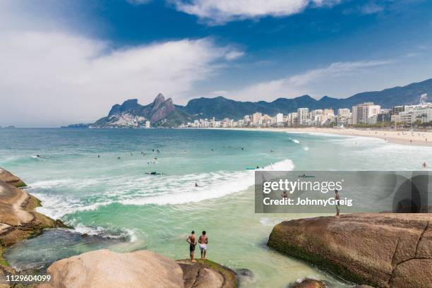 arpoador and ipanema beach, rio de janeiro - arpoador beach stock pictures, royalty-free photos & images