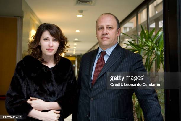 Milan, Italy Milana Terloeva, Russian journalist and writer with Stefano Mauri, editor of Longanesi
