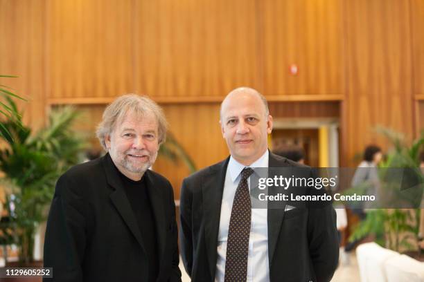 Jostein Gaarder, norwegian writer and Stefano Mauri, publishing Longanesi, Turin, Salone del Libro 2014.