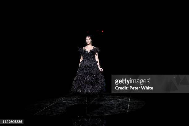 Model Christy Turlington walks the runway at the Marc Jacobs fashion show during New York Fashion Week on February 13, 2019 in New York City.