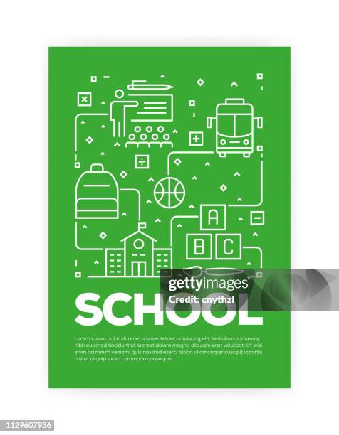 stockillustraties, clipart, cartoons en iconen met school concept lijn stijl cover ontwerp voor de jaarlijkse verslag, flyer, brochure. - back to school