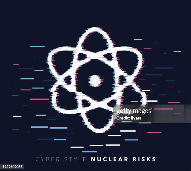 nuclear risks glitch effect vector icon illustration - nuclear reactor rendering stock illustrations