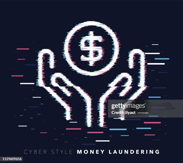 illustrazioni stock, clip art, cartoni animati e icone di tendenza di illustrazione dell'icona vettoriale dell'effetto glitch di riciclaggio di denaro - money laundering