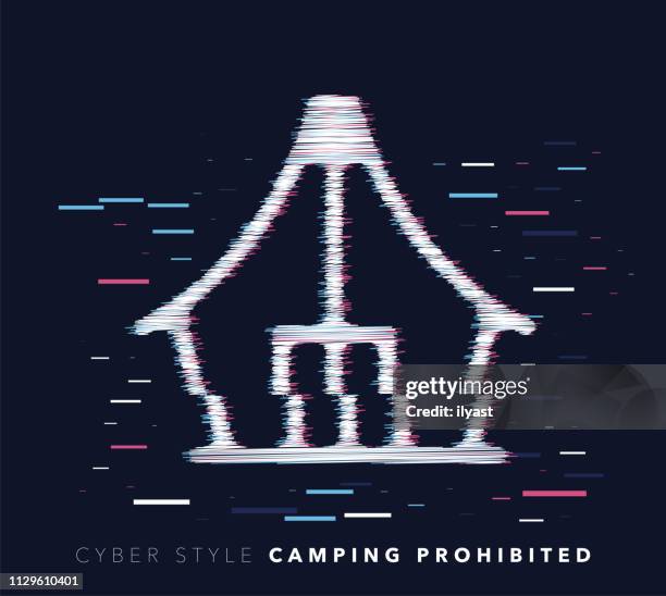camping prohibited glitch effect vector icon illustration - camping fail stock illustrations