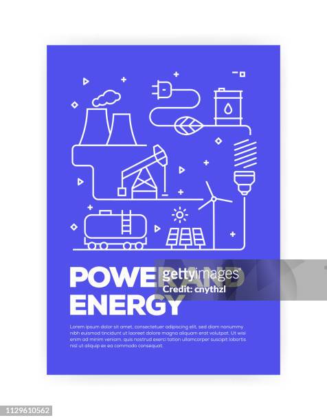 illustrations, cliparts, dessins animés et icônes de puissance et style de ligne pour le concept énergétique couvrent design annual rapport, flyer, brochure. - éolienne