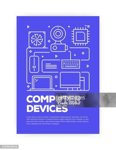computer devices related line style cover design for annual report, flyer, brochure. - interactive presentation stock illustrations