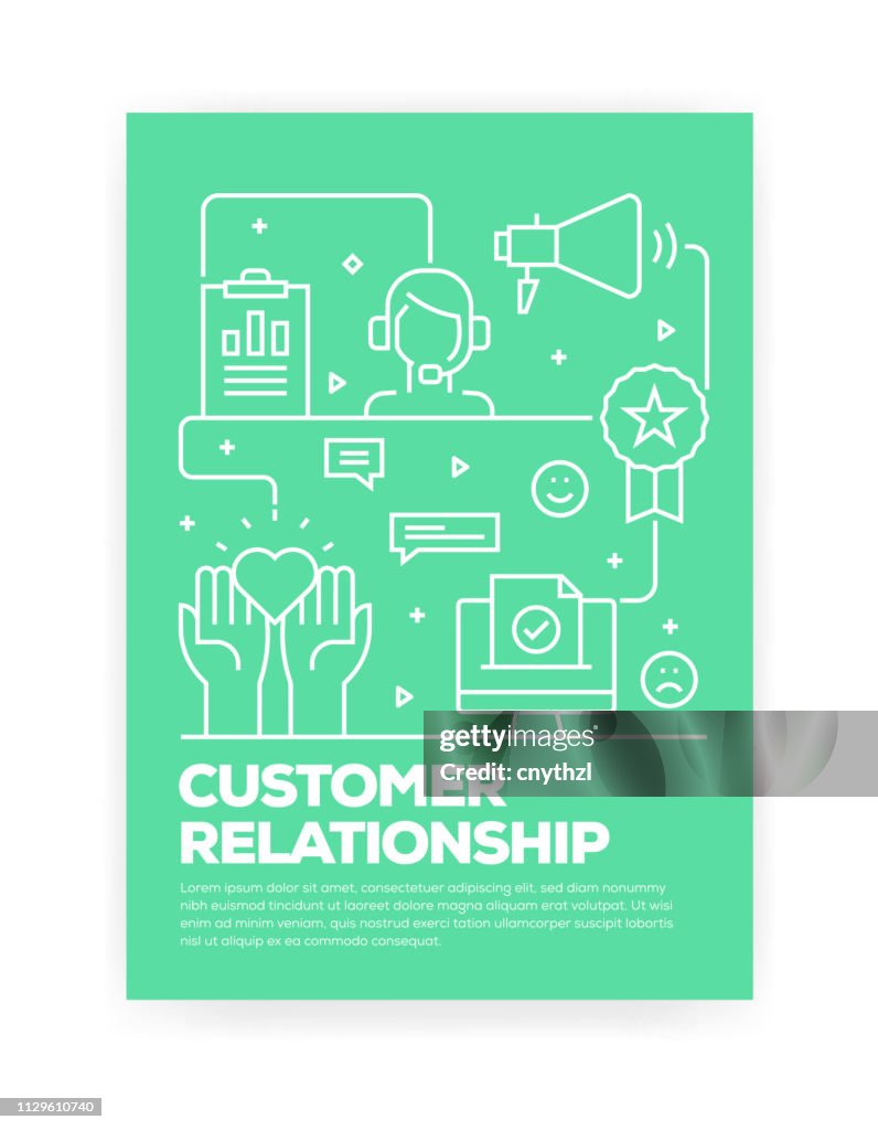 Customer Relationship Concept Line Style Cover Design for Annual Report, Flyer, Brochure.