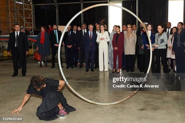 Spanish culture minister Jose Guirao, Queen Letizia of Spain and Princess Lalla Meryem of Morocco visit the “Escuela de la Segunda Oportunidad”...