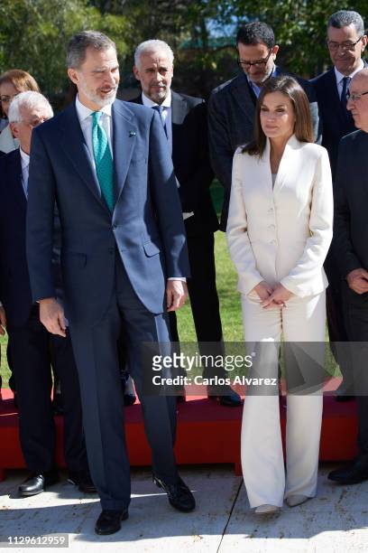 King Felipe VI of Spain and Queen Letizia of Spain receive Moroccan Authors at the Spanish Embassy on February 14, 2019 in Rabat, Morocco. The...