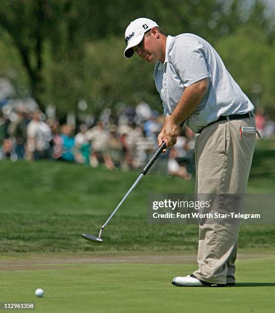 Colt Knost putts on the 18th green during third round action of the Byron Nelson Championship Pro-Am in Irving, Texas, Saturday, April 28, 2007.