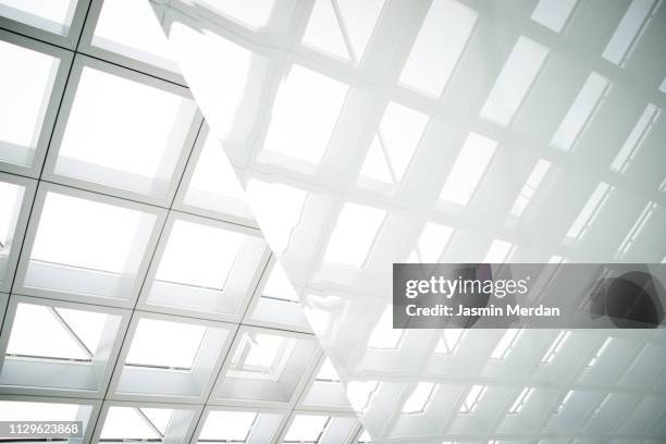 glass background mirror reflection - opening of polish vodka museum stockfoto's en -beelden