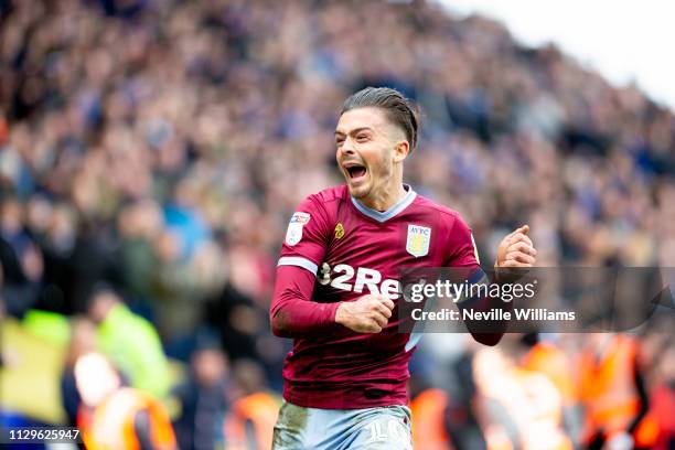 Jack Grealish of Aston Villa scores for Aston Villa during the Sky Bet Championship match between Birmingham City and Aston Villa at the St Andrew's...