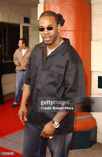 Rapper Busta Rhymes attends the premiere of "Halloween: Resurrection" at the Mann Festival Theater on July 1, 2002 in Westwood, California. The film...
