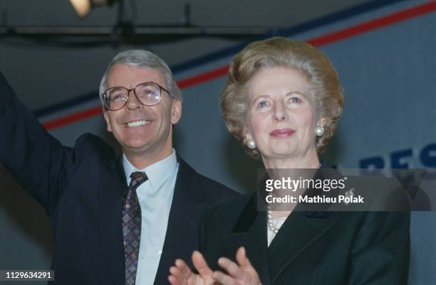 John Major and Margaret Thatcher at the Conservative meeting.