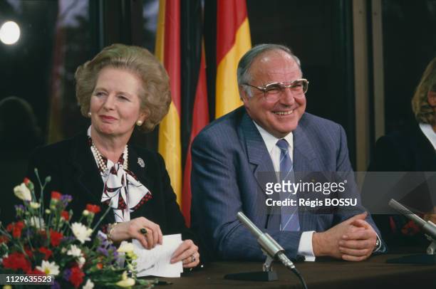 British Prime Minister Margaret Thatcher meets with German Chancellor Helmut Kohl during her official visit to FRG.