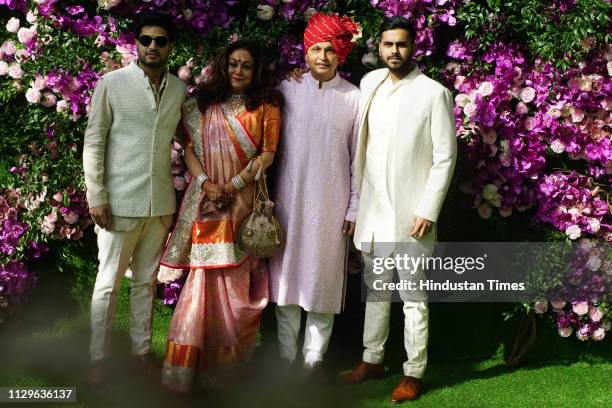 Industrialist Anil Ambani with his wife Tina Ambani attending the wedding ceremony of Akash Ambani at JIO World Centre, BKC, on March 9, 2019 in...