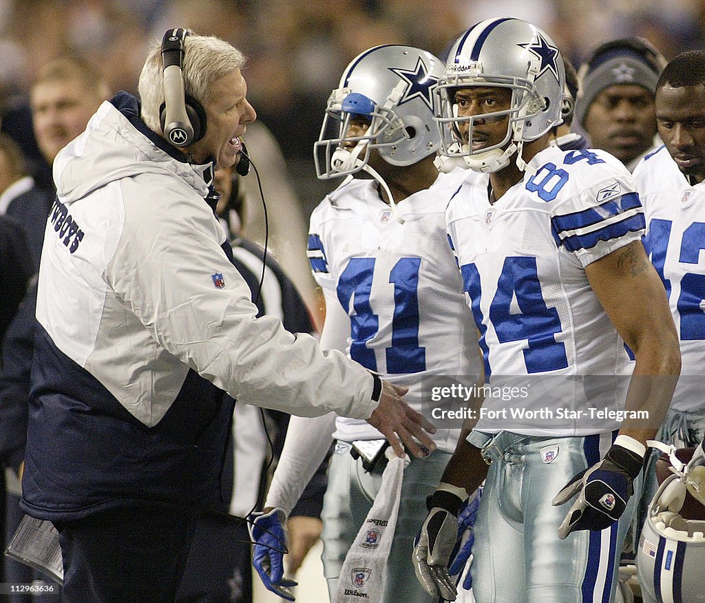 Dallas Cowboys head coach Bill Parcells yells at wide receiv