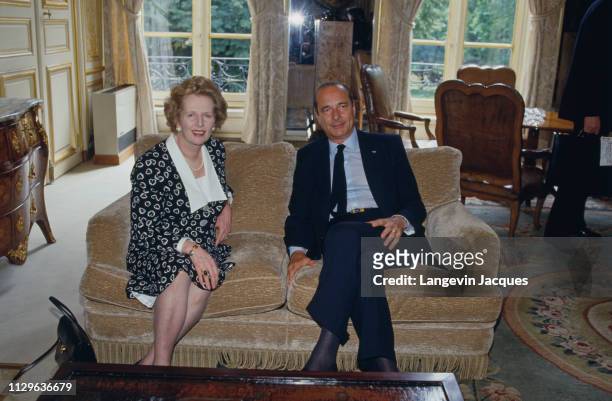 Jacques Chirac and Margaret Thatcher in Matignon for the signing of a contract for work on the Channel Tunnel.