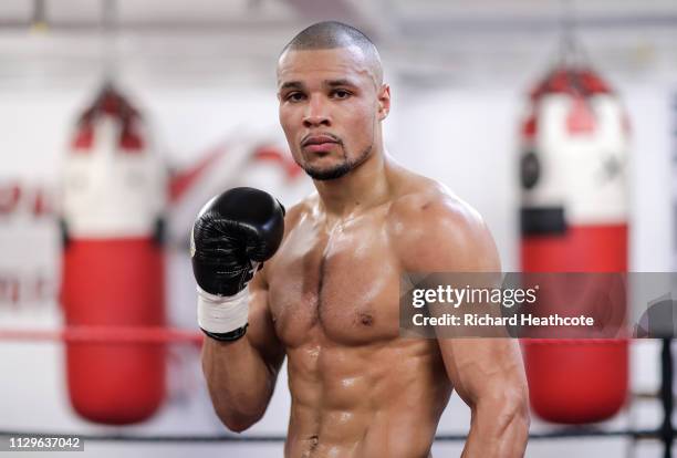 Chris Eubank Jr trains during an open media workout at Brighton and Hove Boxing Club on February 14, 2019 in London, England.