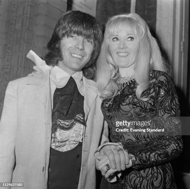 English singer Janie Jones and British musician John Christian Dee on their wedding day, UK, 7th November 1968.