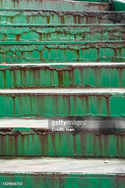 rusted iron green old stair, the overpass in the city - iron county - wisconsin imagens e fotografias de stock