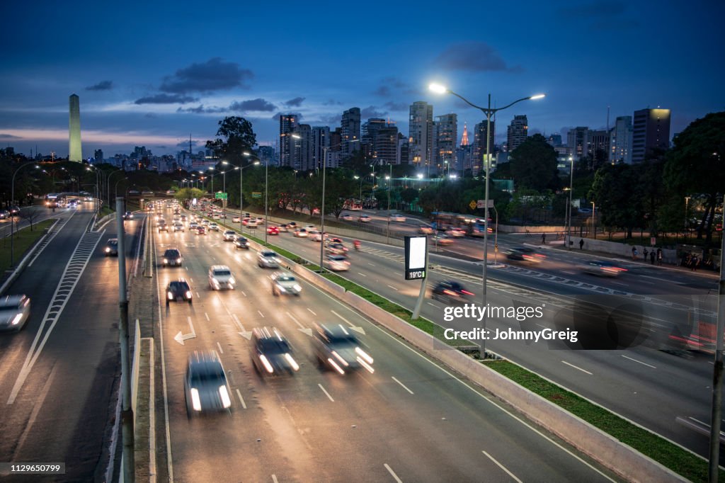 Cars on highway at night Sao Paulo Brazil