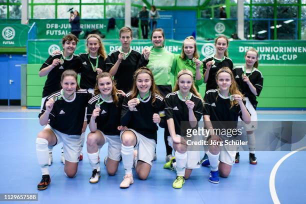 The team of DFC Westsachsen Zwickau poses for photographers during the Futsal-Cup 2019 of the B-Juniors on March 10, 2019 in Wuppertal, Germany.