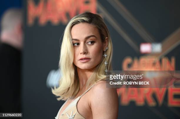 In this file photo taken on March 4, 2019 US actress Brie Larson attends the world premiere of "Captain Marvel" in Hollywood, California. - "Captain...