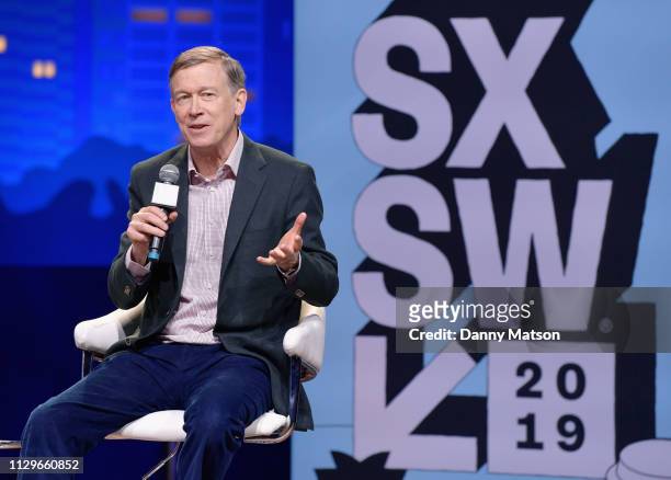 John Hickenlooper speaks onstage at Conversations About America's Future: Former Governor John Hickenlooper during the 2019 SXSW Conference and...