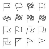 Flag Sign Vector Line Icon Set. Contains such Icons as Flagpole, Start Flag, Race, Winner and more. Expanded Stroke