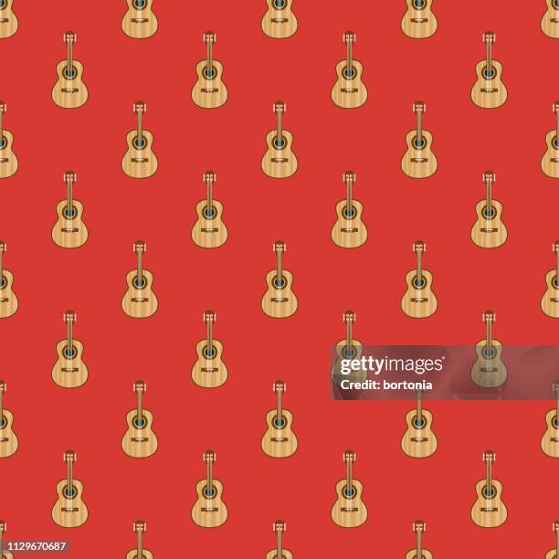 classical guitar musical instrument seamless pattern - classical guitar stock illustrations