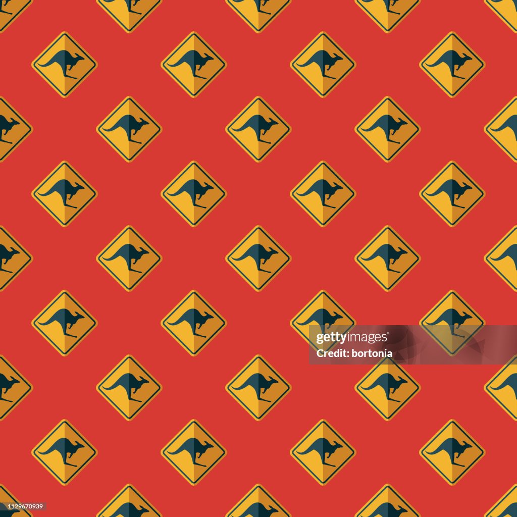 Kangaroo Crossing Australia Seamless Pattern