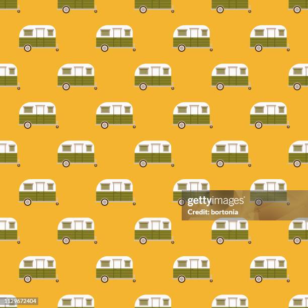 trailer camping seamless pattern - camping background stock illustrations