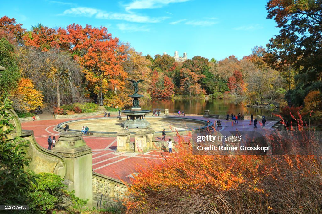 Bethesda Fountain with many Tourists in Autumn